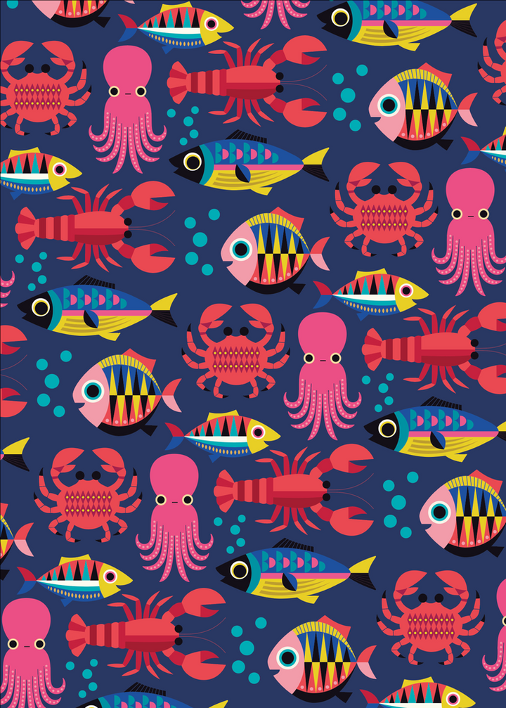 Viskestykke "Sealife - Blue"