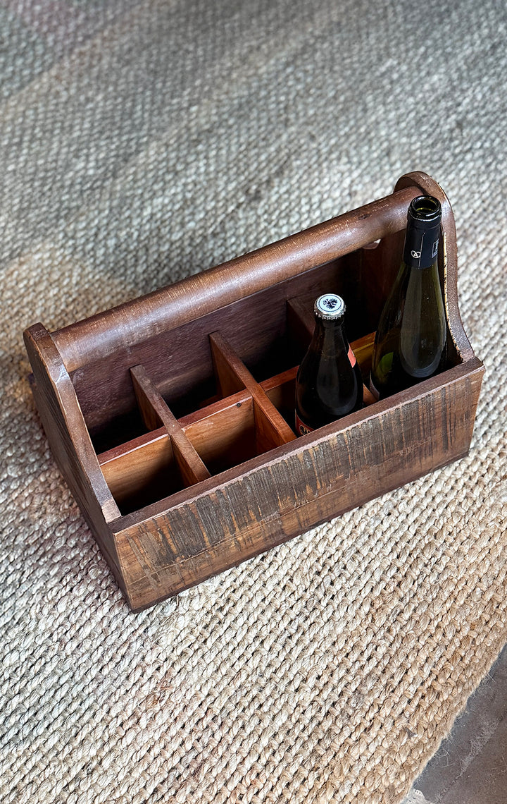 Bottle holder made of recycled wood