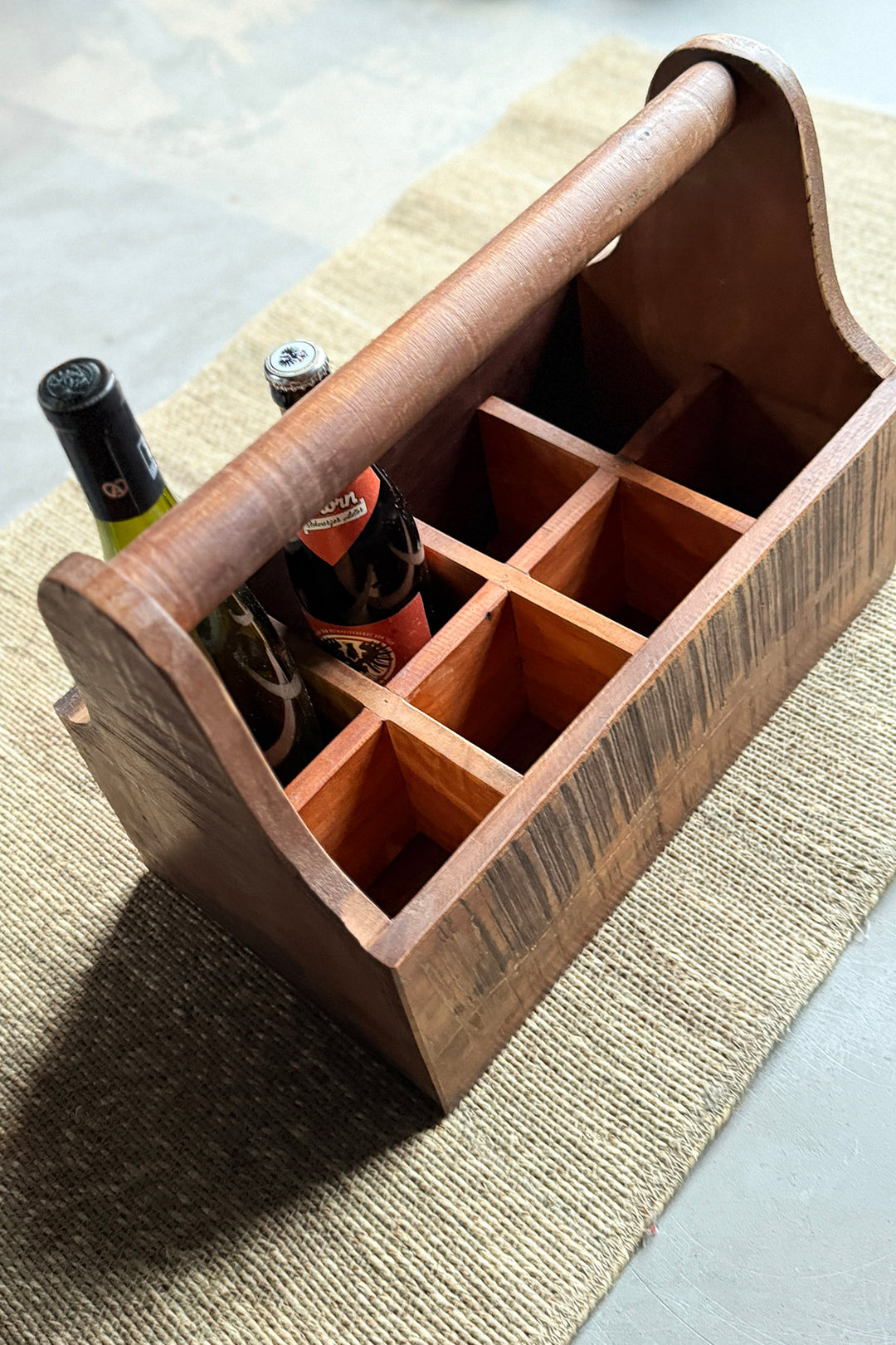 Bottle holder made of recycled wood
