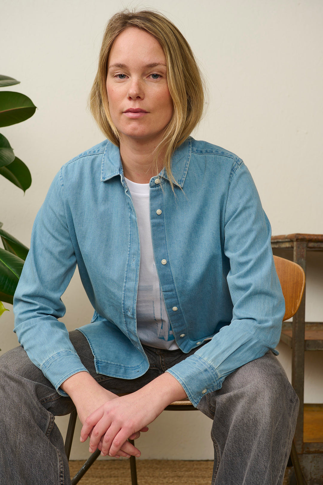 Organic Denim Shirt - Light Wash - Women
