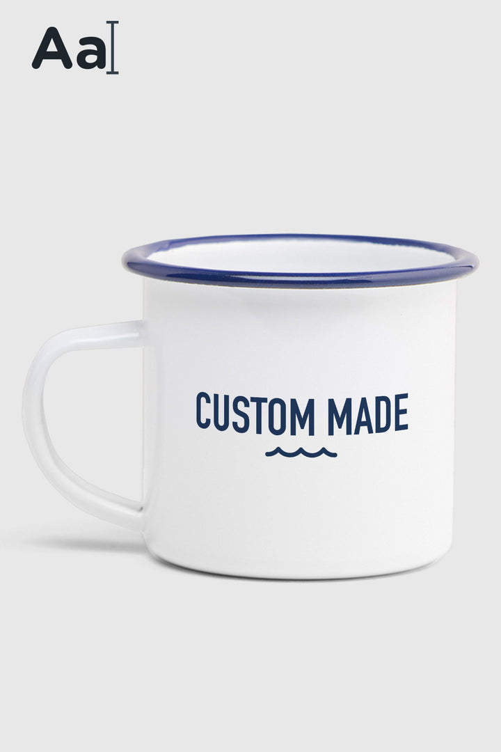 Emaljekrus med navn (Blå kant)