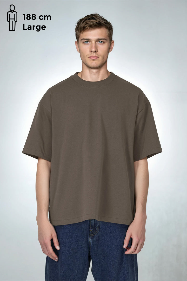 Heavy Weight Boxy Tee "Home" - Brown
