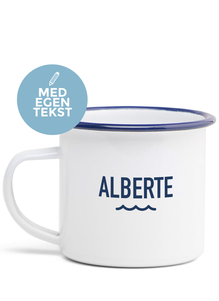 Emaljekrus med navn (Blå kant)